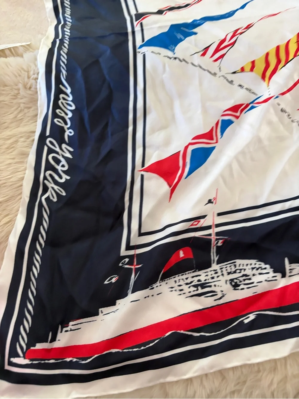 Nautical Print silk scarf Ralph Lauren  - Navy, White, Red flags boat